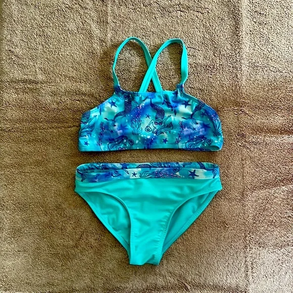 wonder nation Swim Aqua Colored Piece Mermaid Swimsuit Sz 78